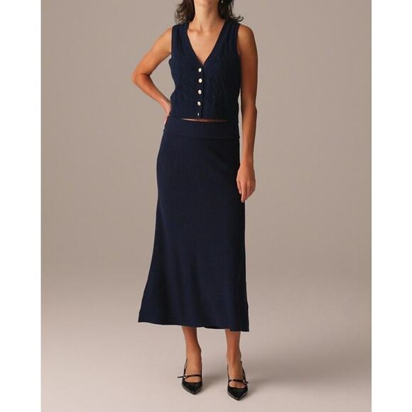 J Crew Foldover Sweater Merino Wool Midi Skirt US Women's L New - Picture 1 of 6